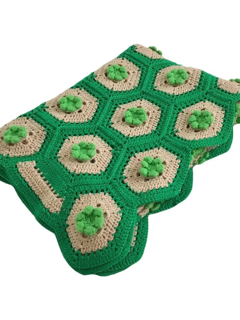 Vintage 3D Flower Handmade Crochet Granny Squares Hexagon Afghan Blanket Throw